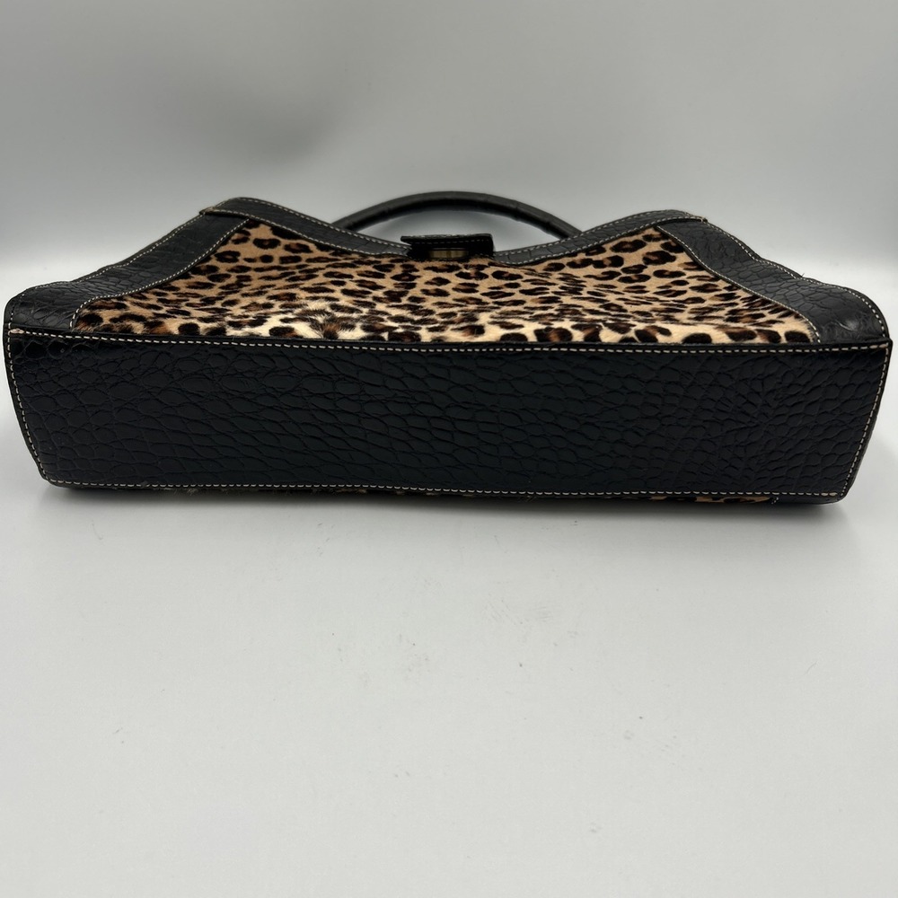Vtg BRAHMIN Cheetah Print Calf Hair Black Italian Leather Croc Purse Bag 90's - Picture 5 of 14